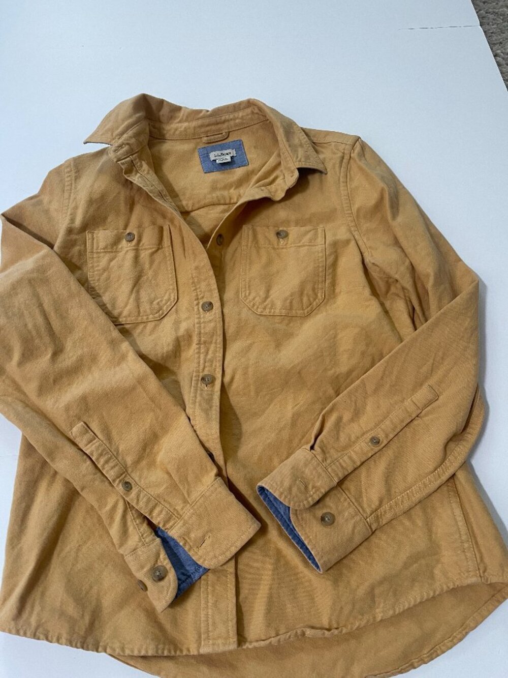 L.L.Bean Chamois Cloth Shirt XS Mustard Yellow Cotton Button Up